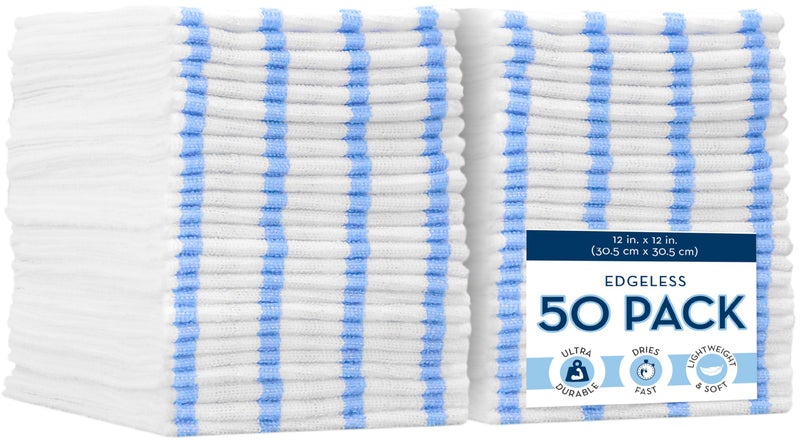 VIKING Bulk Edgeless Microfiber Cleaning Cloths, White and Blue Stripe, 50 Pack - Image 1
